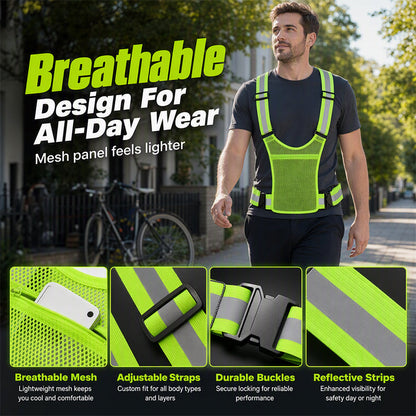 High Visibility Reflective Vest Adjustable Safety Running Gear with Pocket