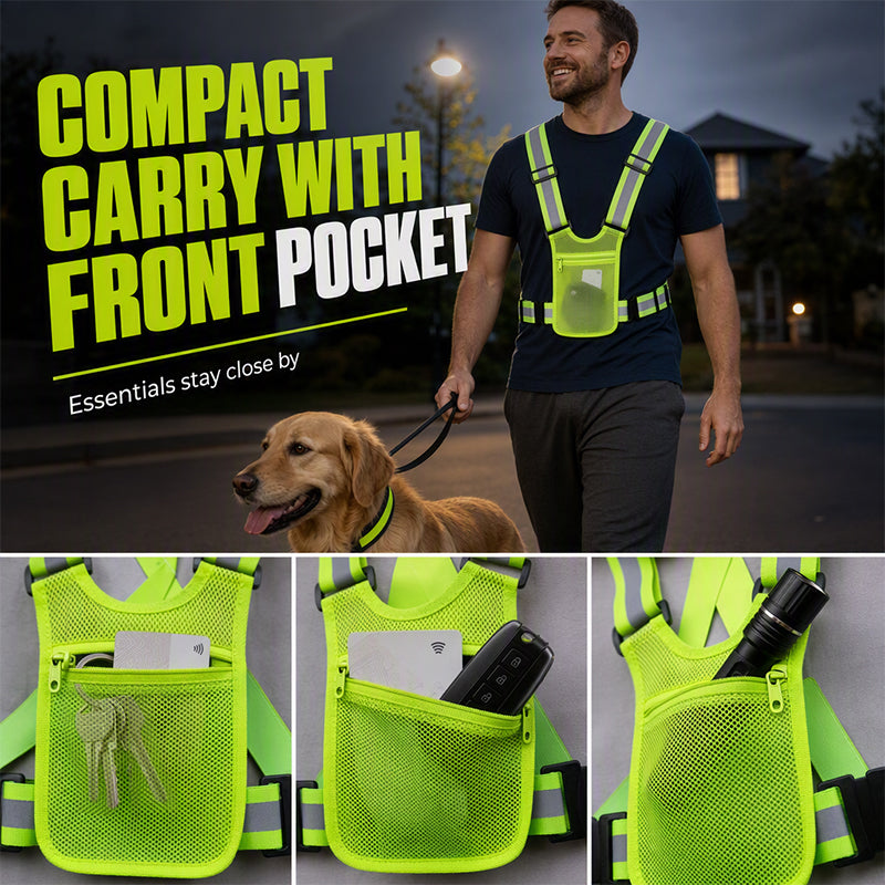 High Visibility Reflective Vest Adjustable Safety Running Gear with Pocket