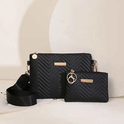 Women Wave Embossed Crossbody Bag Set Wide Strap Commuter Shoulder Bag