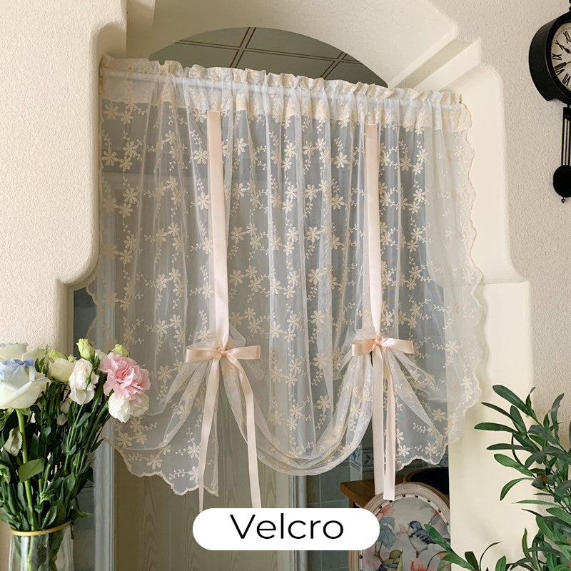 Embroidered Floral Tie-Up Sheer Curtain