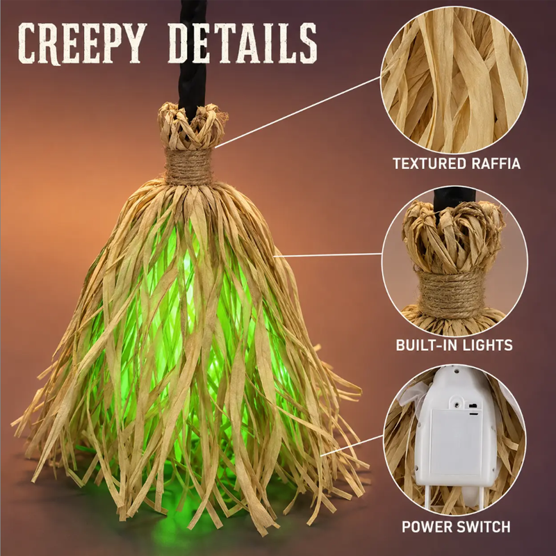 🧙 Animated Witch Broom Halloween Decoration with Lights and Sound