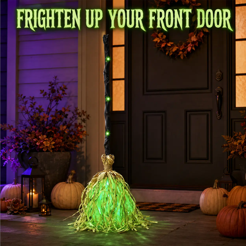 🧙 Animated Witch Broom Halloween Decoration with Lights and Sound