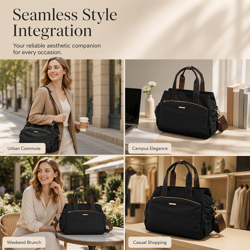 Casual Canvas Tote Bag with Pleated Side Pockets for Women