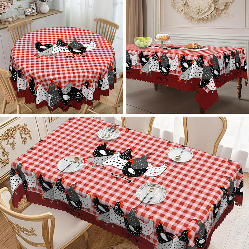 Red Plaid Rooster Tablecloth
