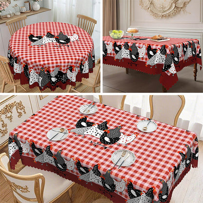 Red Plaid Rooster Tablecloth