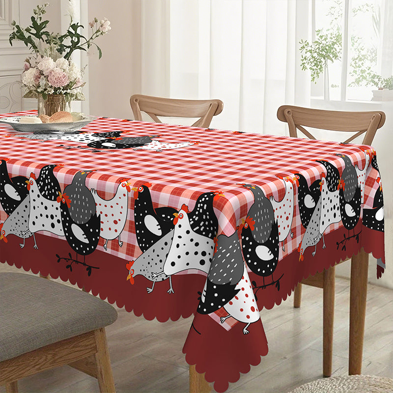 Red Plaid Rooster Tablecloth