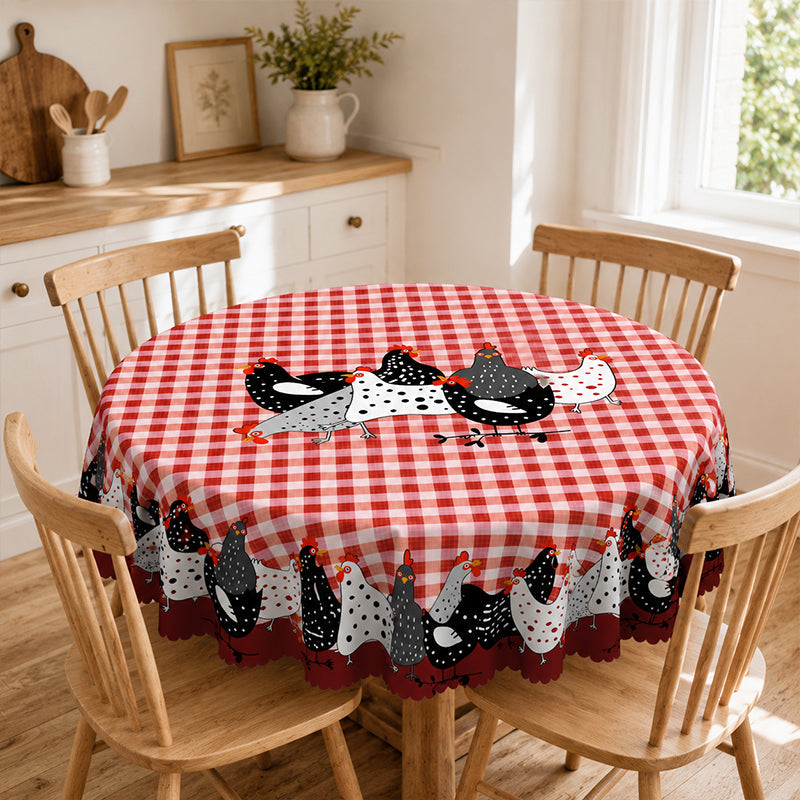 Red Plaid Rooster Tablecloth