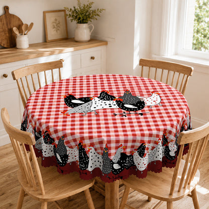 Red Plaid Rooster Tablecloth