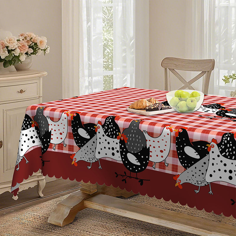 Red Plaid Rooster Tablecloth