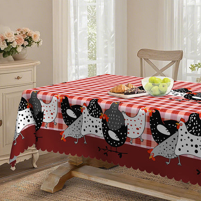 Red Plaid Rooster Tablecloth
