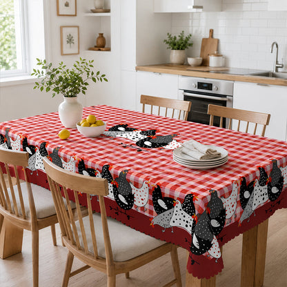 Red Plaid Rooster Tablecloth