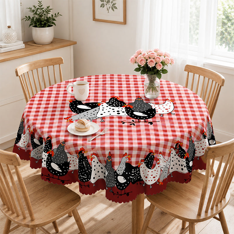 Red Plaid Rooster Tablecloth