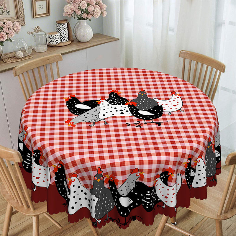 Red Plaid Rooster Tablecloth