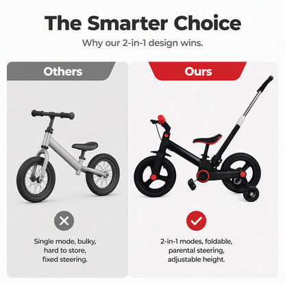 4-in-1 Convertible Kids Tricycle Balance Bike Stroller
