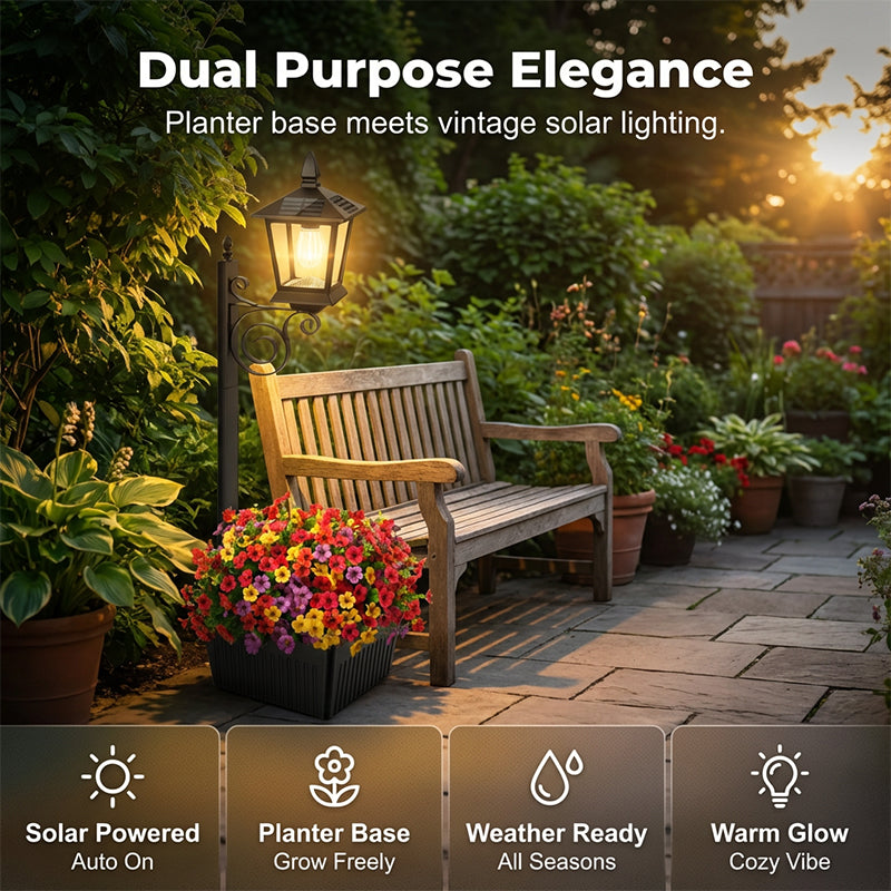 Outdoor Solar Garden Light with Planter Base