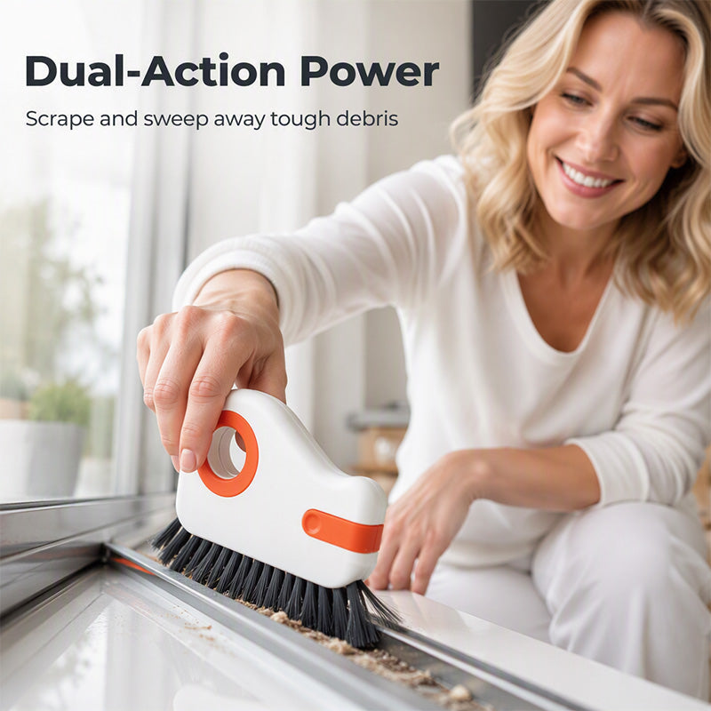 2-in-1 Window Groove Cleaning Brush with Built-in Scraper