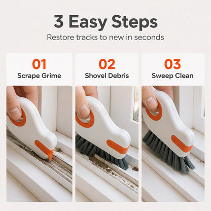 2-in-1 Window Groove Cleaning Brush with Built-in Scraper