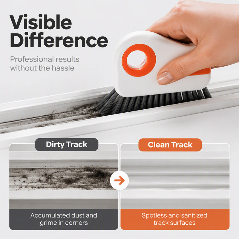 2-in-1 Window Groove Cleaning Brush with Built-in Scraper