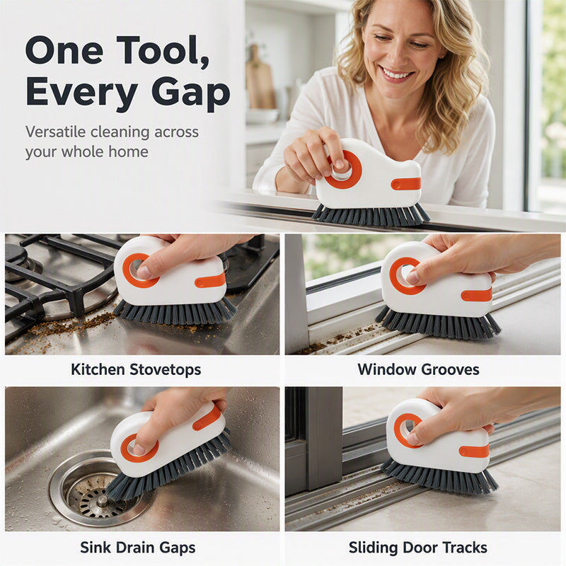 2-in-1 Window Groove Cleaning Brush with Built-in Scraper
