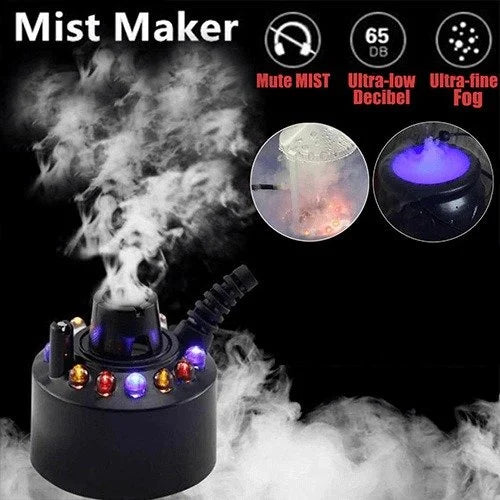 12-Color LED Ultrasonic Mist Maker Fogger | Water Fountain Humidifier for Pond, Aquarium & Halloween Decor