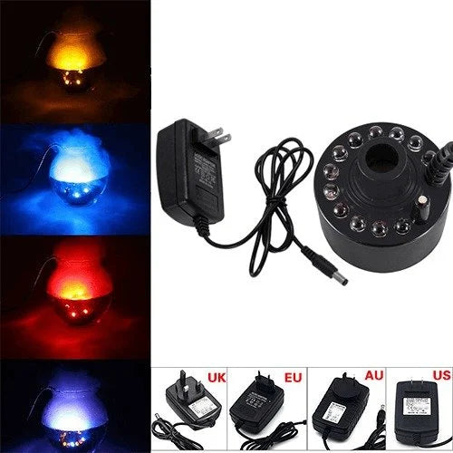 12-Color LED Ultrasonic Mist Maker Fogger | Water Fountain Humidifier for Pond, Aquarium & Halloween Decor