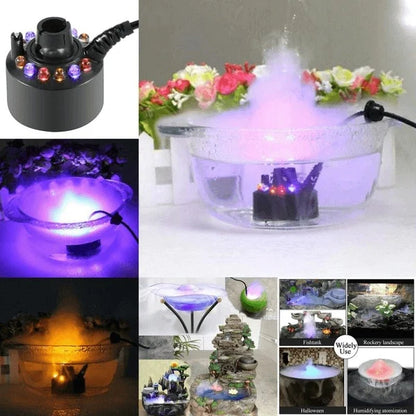 12-Color LED Ultrasonic Mist Maker Fogger | Water Fountain Humidifier for Pond, Aquarium & Halloween Decor