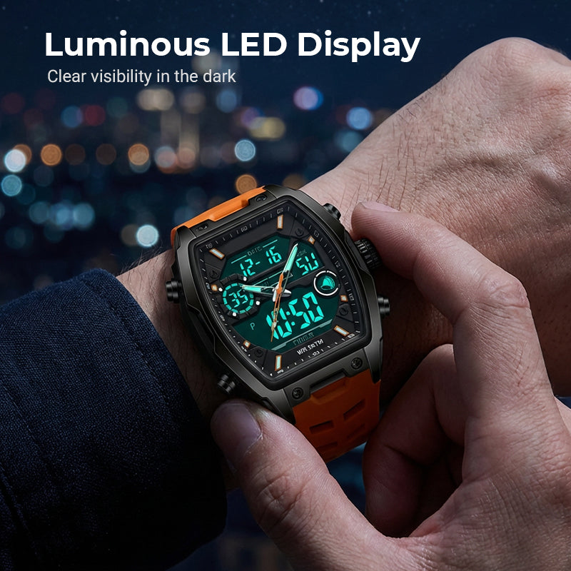 Men's Dual Display Sports Watch with Luminous Dial