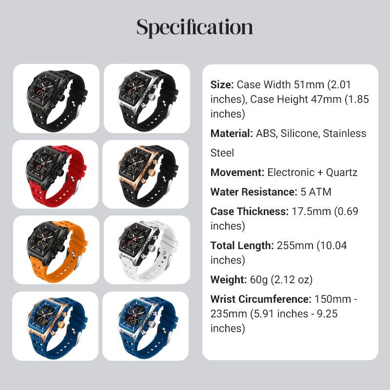 Men's Dual Display Sports Watch with Luminous Dial