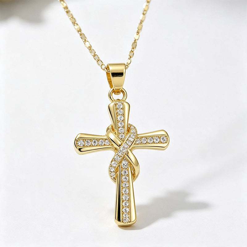 Women's Sparkling Twisted Knot Cross Pendant Necklace