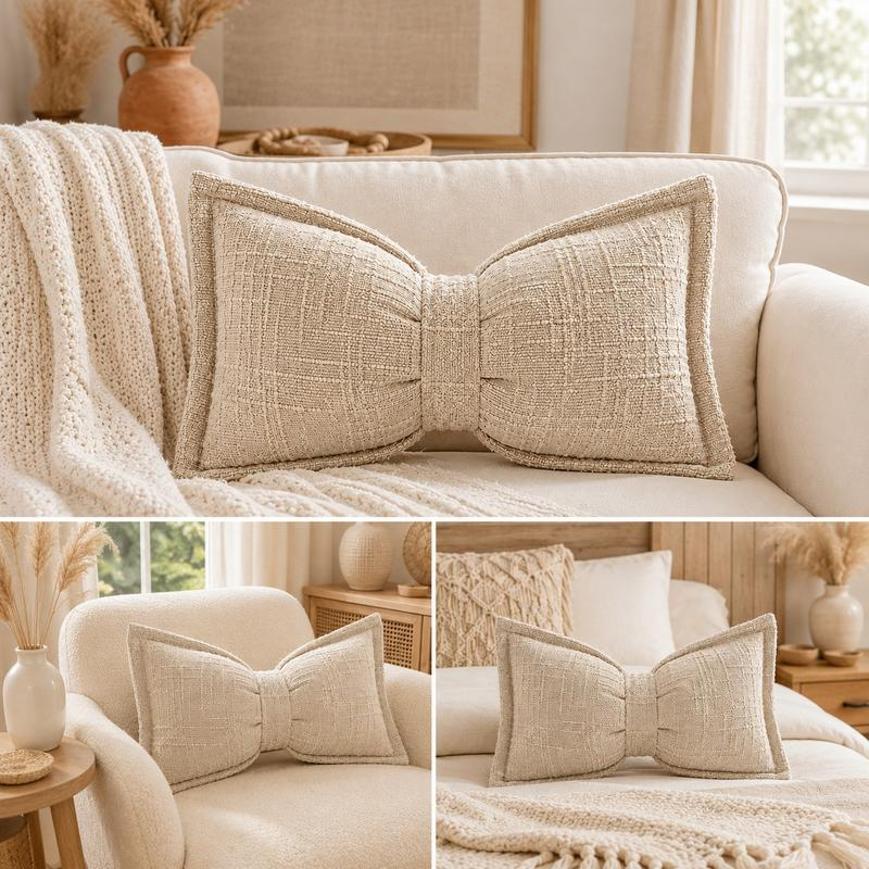 Soft Chenille Bow-Shaped Throw Pillow