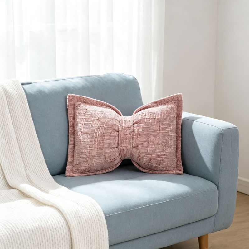 Soft Chenille Bow-Shaped Throw Pillow