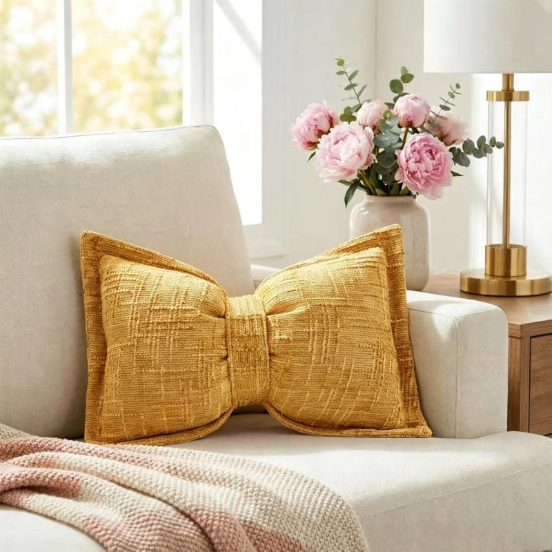 Soft Chenille Bow-Shaped Throw Pillow