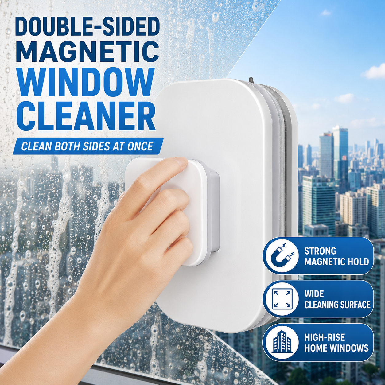 ⚡6‑in‑1 Magnetic Glass Cleaner – 30% wider cleaning area, perfect for high‑rise windows. Dual pads + squeegee – flawless results from the first pass!