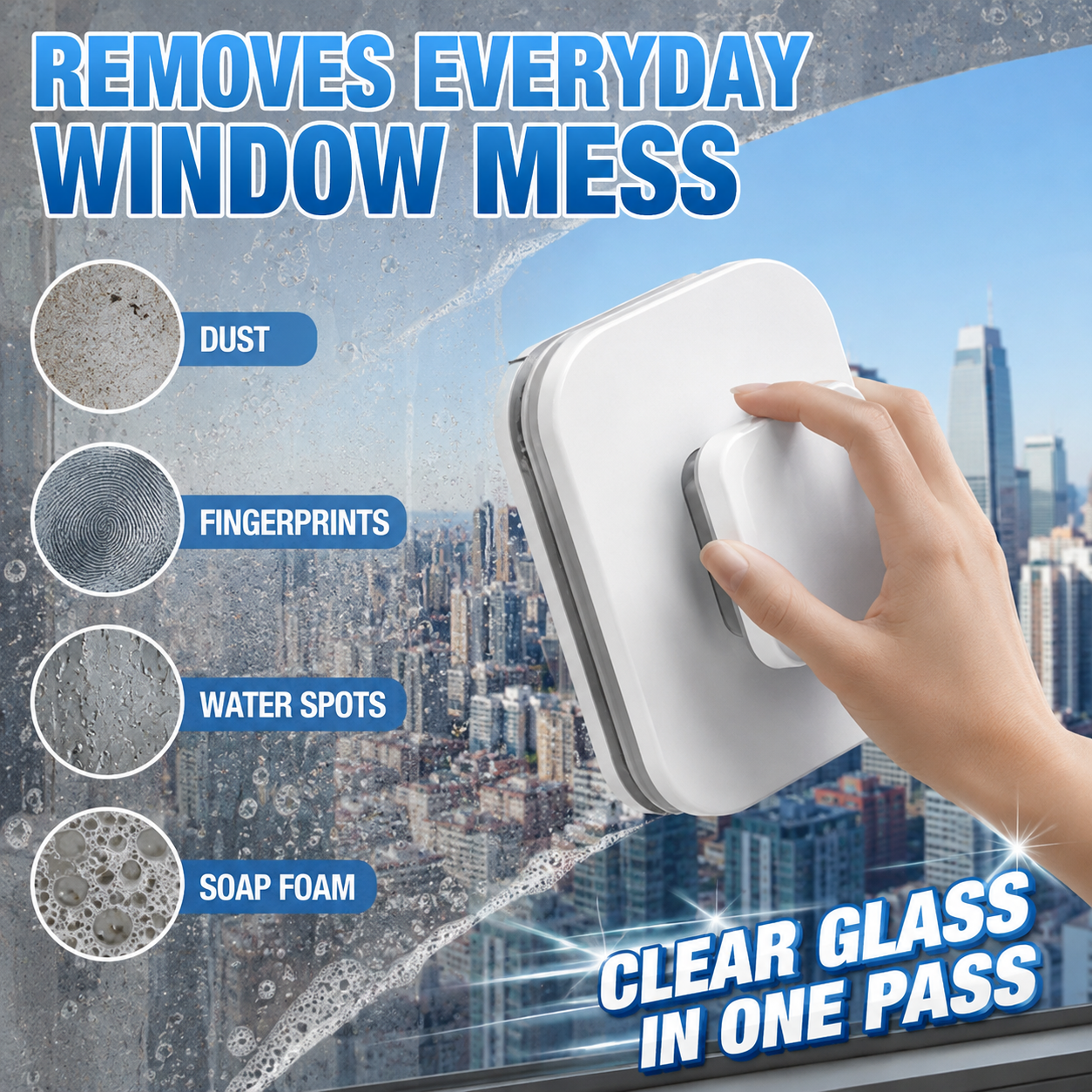 ⚡6‑in‑1 Magnetic Glass Cleaner – 30% wider cleaning area, perfect for high‑rise windows. Dual pads + squeegee – flawless results from the first pass!