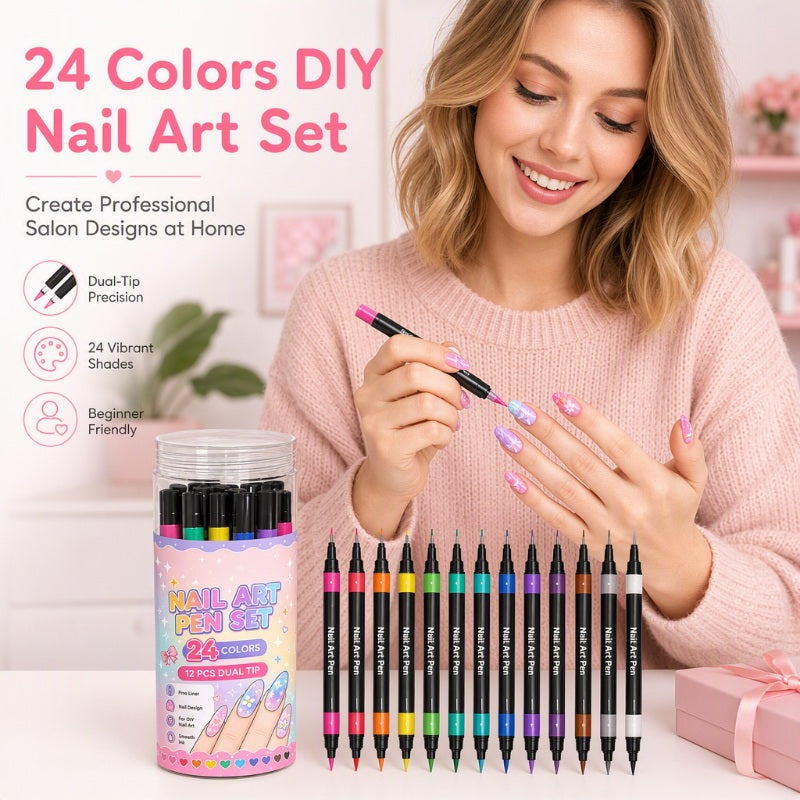 ⏳Limited-time 50% OFF🪄🎨24 Colors Dual Ended Nail Art Pens Set