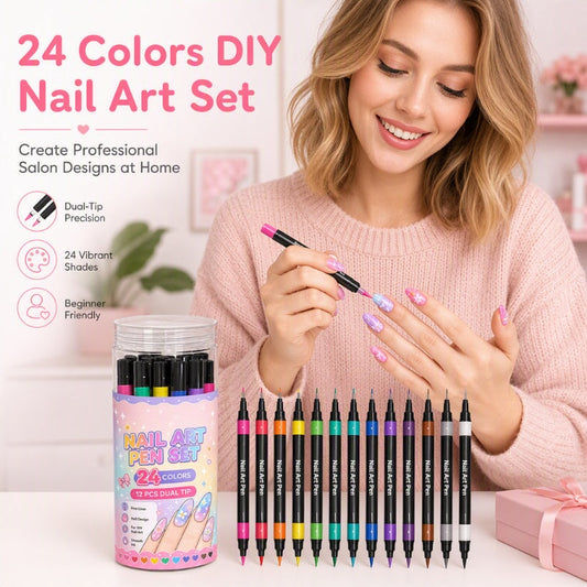 ⏳Limited-time 50% OFF🪄🎨24 Colors Dual Ended Nail Art Pens Set