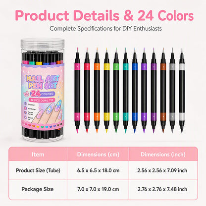 ⏳Limited-time 50% OFF🪄🎨24 Colors Dual Ended Nail Art Pens Set