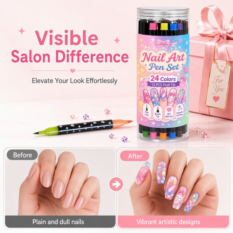 ⏳Limited-time 50% OFF🪄🎨24 Colors Dual Ended Nail Art Pens Set