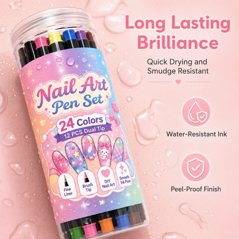 ⏳Limited-time 50% OFF🪄🎨24 Colors Dual Ended Nail Art Pens Set