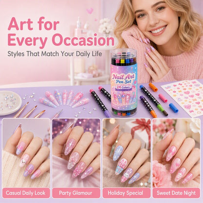 ⏳Limited-time 50% OFF🪄🎨24 Colors Dual Ended Nail Art Pens Set