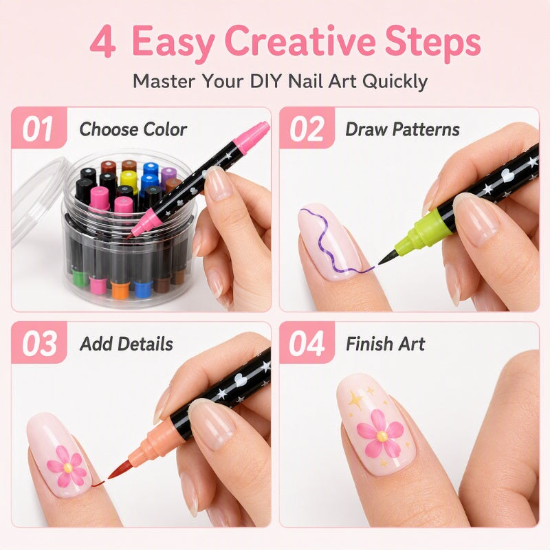 ⏳Limited-time 50% OFF🪄🎨24 Colors Dual Ended Nail Art Pens Set