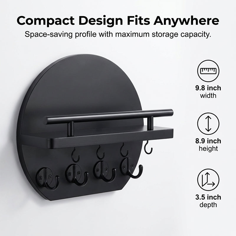 Wall Mount Key Holder with Shelf & Hooks