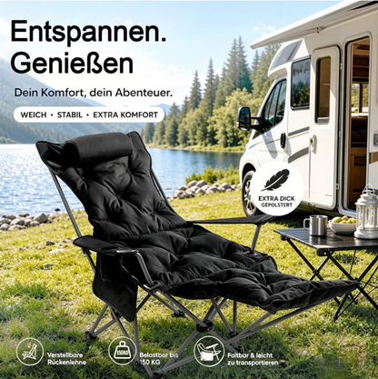 🥾 Adjustable Folding Chair – 3/4 Recline Positions, Leg Rest – Reinforced Carbon Steel, 300 lbs – 600D Oxford – Folds for Camping & Beach! 🛡️💨