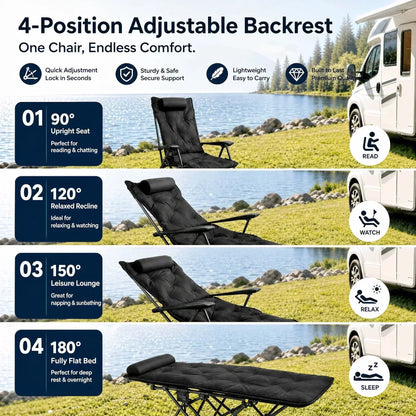 🥾 Adjustable Folding Chair – 3/4 Recline Positions, Leg Rest – Reinforced Carbon Steel, 300 lbs – 600D Oxford – Folds for Camping & Beach! 🛡️💨