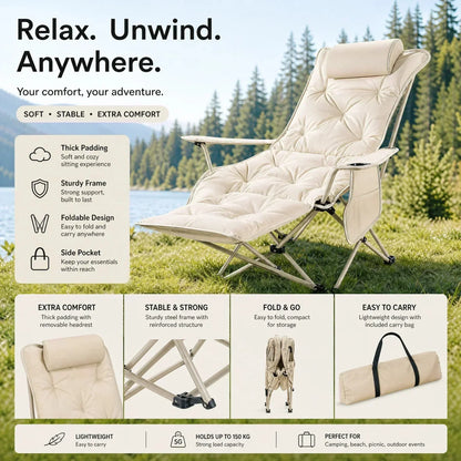 🥾 Adjustable Folding Chair – 3/4 Recline Positions, Leg Rest – Reinforced Carbon Steel, 300 lbs – 600D Oxford – Folds for Camping & Beach! 🛡️💨