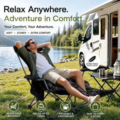 🥾 Adjustable Folding Chair – 3/4 Recline Positions, Leg Rest – Reinforced Carbon Steel, 300 lbs – 600D Oxford – Folds for Camping & Beach! 🛡️💨
