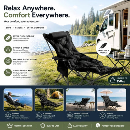 🥾 Adjustable Folding Chair – 3/4 Recline Positions, Leg Rest – Reinforced Carbon Steel, 300 lbs – 600D Oxford – Folds for Camping & Beach! 🛡️💨