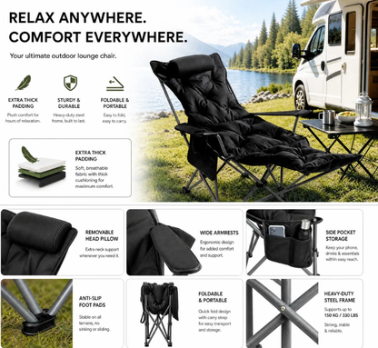 🥾 Adjustable Folding Chair – 3/4 Recline Positions, Leg Rest – Reinforced Carbon Steel, 300 lbs – 600D Oxford – Folds for Camping & Beach! 🛡️💨