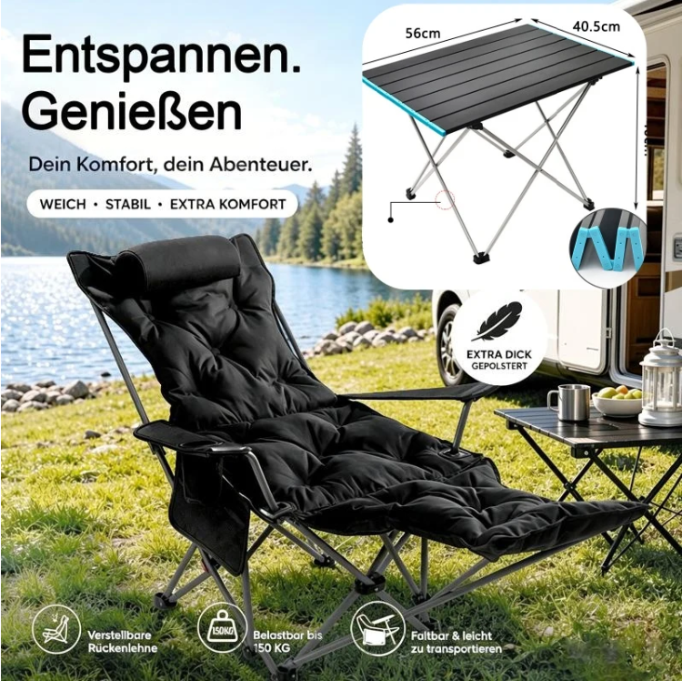 🥾 Adjustable Folding Chair – 3/4 Recline Positions, Leg Rest – Reinforced Carbon Steel, 300 lbs – 600D Oxford – Folds for Camping & Beach! 🛡️💨