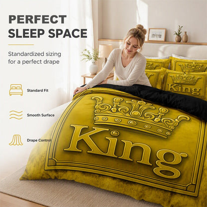 🛌☁️Modern Crown‑Print 3‑Piece Bedding Set | Soft Brushed Micro‑Fiber Duvet‑Cover Kit🧵